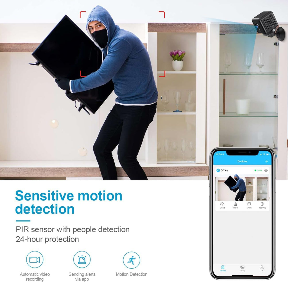 AOBOCAM Mini Camera for Home 4K HD Indoor Battery Mini Cameras Wireless WiFi Security Camera Pet Camera App Control Smallest Surveillance Camera for Room Nanny CAM with Motion Detection Night Vision