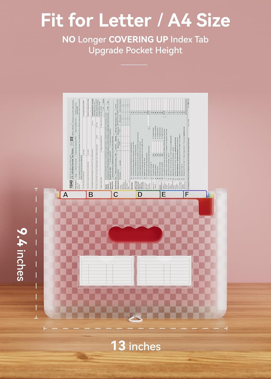 A4 Expanding File Organiser, 26 Pockets Expandable Filling Boxes Documents Organiser, Concertina File Expanding for Filing Folder, Portable Rainbow Files Wallets Plastic Bills Storage Bag (Pink)
