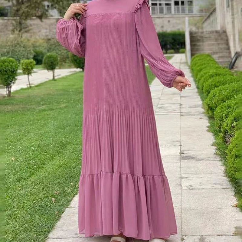 New Women's Net Color High Collar Pullover Fashion Loose Middle East Dresses - souqmart