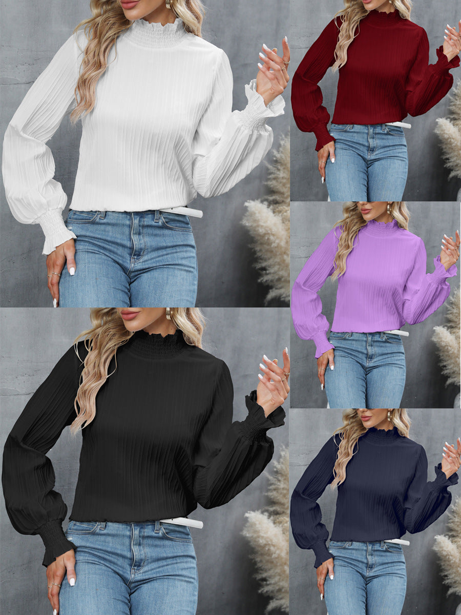 Casual Solid Color Ruffle Sleeve Loose Top For Women
