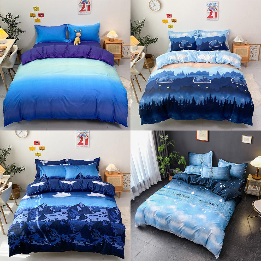 Four-piece Bed Set Blue Night Sky Bed Sheet Quilt Cover Single Double - souqmart