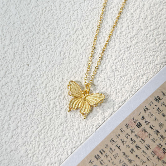 New Chinese Style Palace Style Filigree Butterfly Women's Necklace Ancient Style Alluvial Gold - souqmart