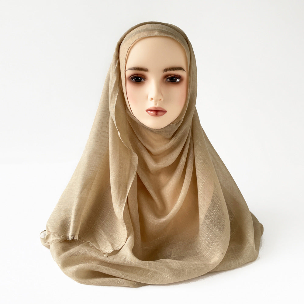 Muslim Kerchief Slub Cotton Scarf Tassel