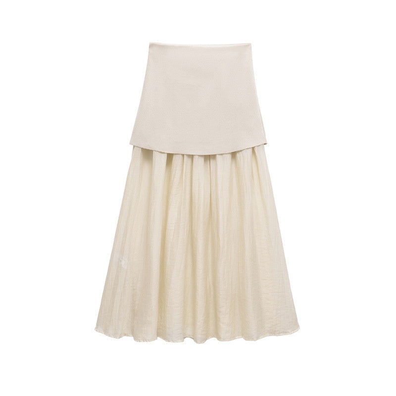 Solid Color Knitted Pleated Stitching Skirt - souqmart