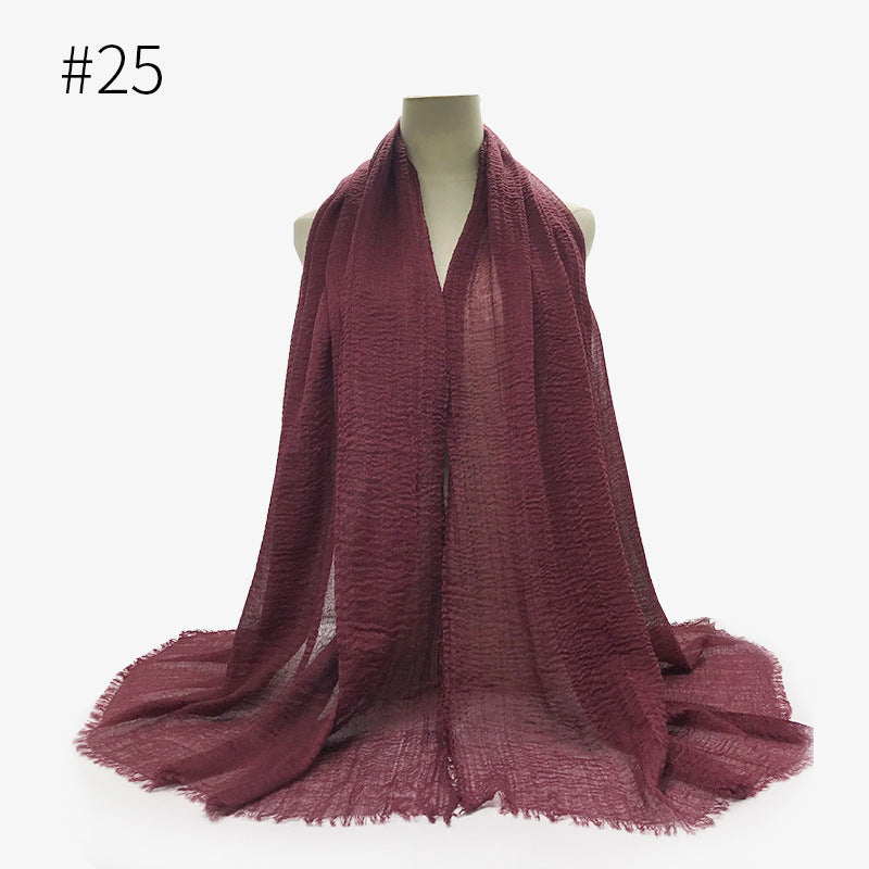 Bubble plain Scarf / cotton scarf fringes women soft solid hijab popular muffler shawls big Pashmina wrap hijab - souqmart