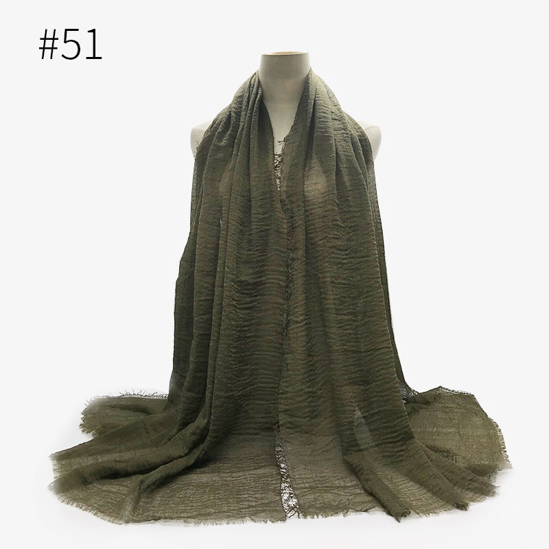 Bubble plain Scarf / cotton scarf fringes women soft solid hijab popular muffler shawls big Pashmina wrap hijab - souqmart