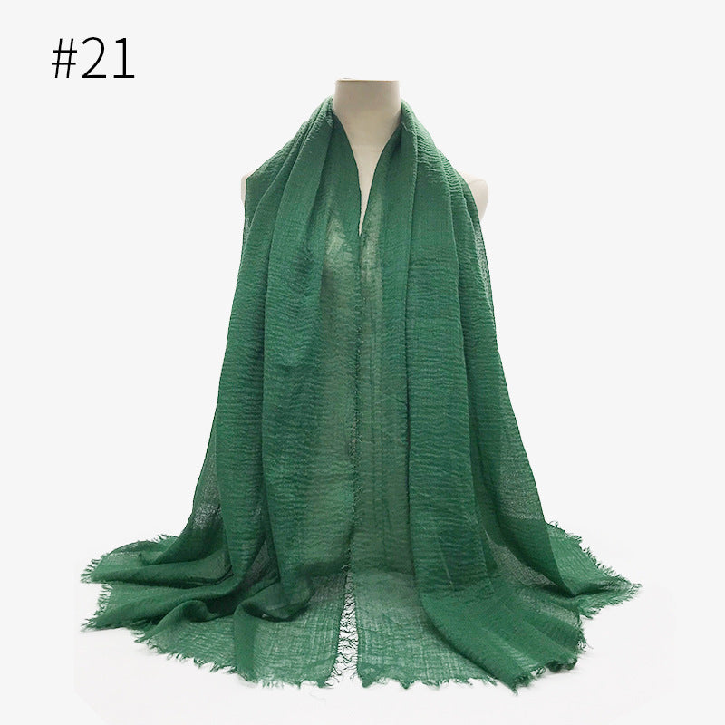 Bubble plain Scarf / cotton scarf fringes women soft solid hijab popular muffler shawls big Pashmina wrap hijab - souqmart