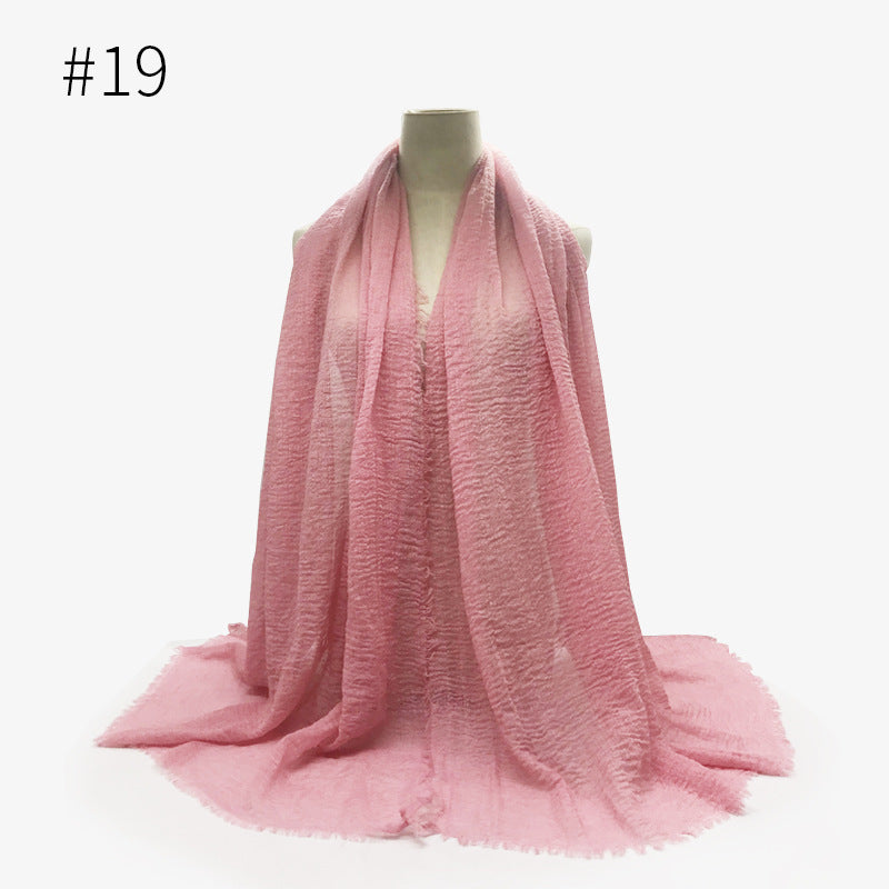 Bubble plain Scarf / cotton scarf fringes women soft solid hijab popular muffler shawls big Pashmina wrap hijab - souqmart