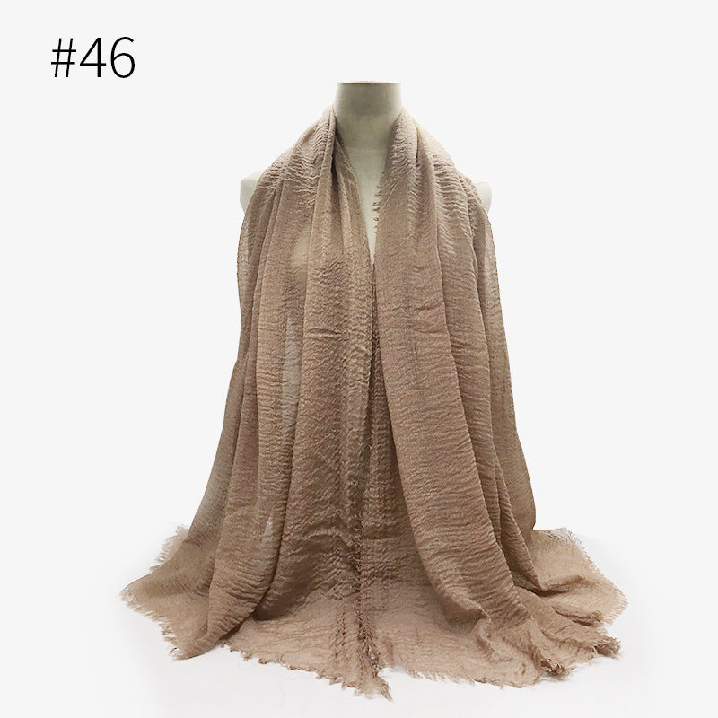 Bubble plain Scarf / cotton scarf fringes women soft solid hijab popular muffler shawls big Pashmina wrap hijab - souqmart