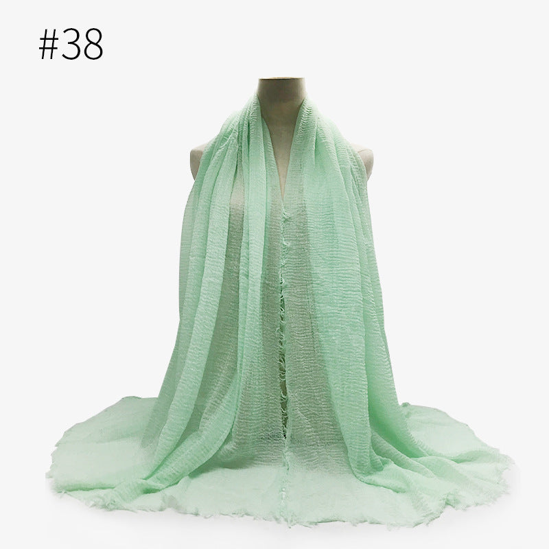 Bubble plain Scarf / cotton scarf fringes women soft solid hijab popular muffler shawls big Pashmina wrap hijab - souqmart