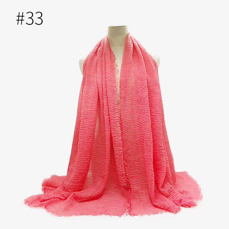 Bubble plain Scarf / cotton scarf fringes women soft solid hijab popular muffler shawls big Pashmina wrap hijab - souqmart