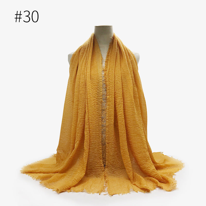 Bubble plain Scarf / cotton scarf fringes women soft solid hijab popular muffler shawls big Pashmina wrap hijab - souqmart