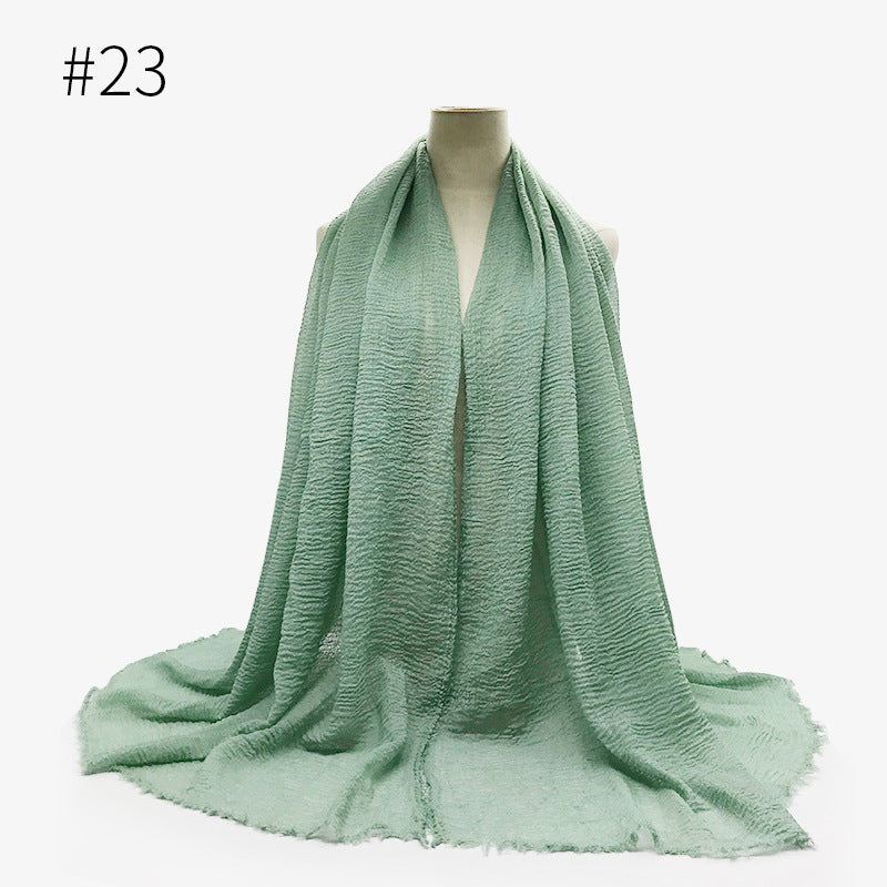 Bubble plain Scarf / cotton scarf fringes women soft solid hijab popular muffler shawls big Pashmina wrap hijab - souqmart