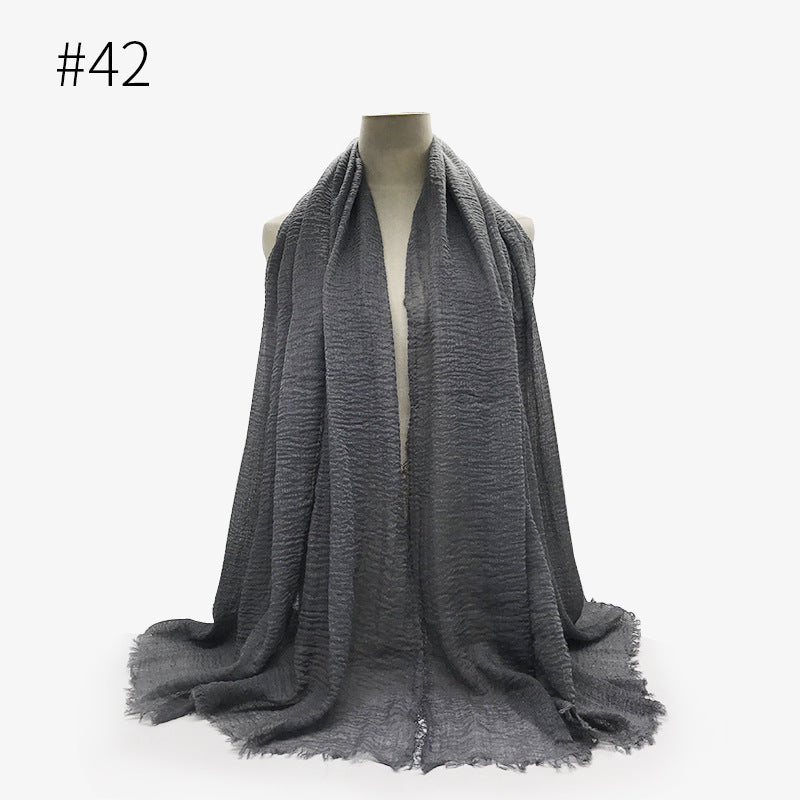Bubble plain Scarf / cotton scarf fringes women soft solid hijab popular muffler shawls big Pashmina wrap hijab - souqmart
