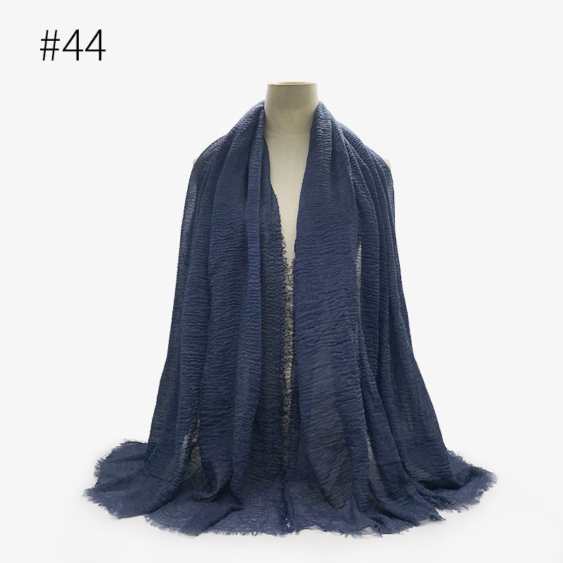 Bubble plain Scarf / cotton scarf fringes women soft solid hijab popular muffler shawls big Pashmina wrap hijab - souqmart