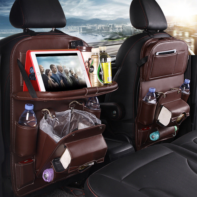 PU Leather Car Storage Bag Multifunction Seat Back Tray Hanging Bag Waterproof Car Organizer Automotive Interior Accessories - souqmart