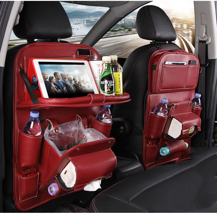 PU Leather Car Storage Bag Multifunction Seat Back Tray Hanging Bag Waterproof Car Organizer Automotive Interior Accessories - souqmart