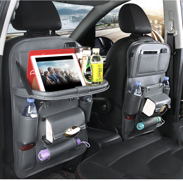 PU Leather Car Storage Bag Multifunction Seat Back Tray Hanging Bag Waterproof Car Organizer Automotive Interior Accessories - souqmart