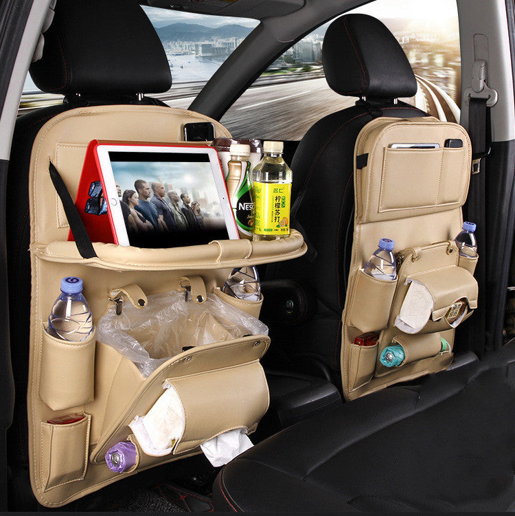 PU Leather Car Storage Bag Multifunction Seat Back Tray Hanging Bag Waterproof Car Organizer Automotive Interior Accessories - souqmart