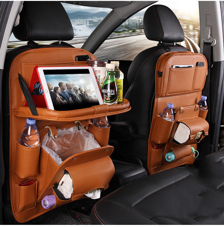 PU Leather Car Storage Bag Multifunction Seat Back Tray Hanging Bag Waterproof Car Organizer Automotive Interior Accessories - souqmart