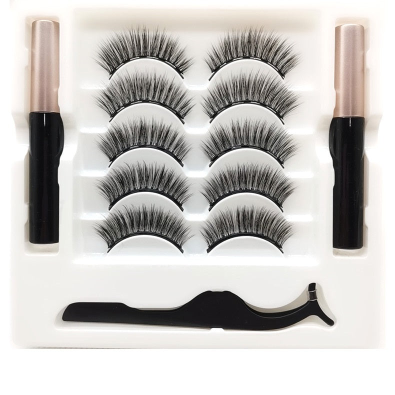 Magnetic Eyelashes Eyeliner Set Long Lasting False Mink Waterproof Eye Lashes Extension Reusable Beauty Makeup Tool - souqmart