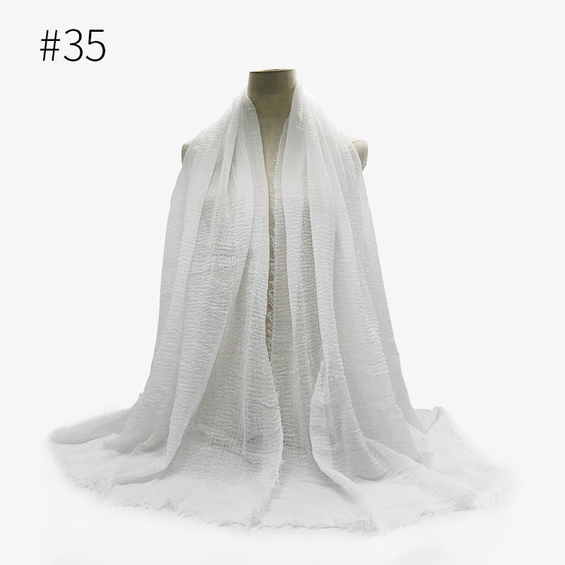 Bubble plain Scarf / cotton scarf fringes women soft solid hijab popular muffler shawls big Pashmina wrap hijab - souqmart