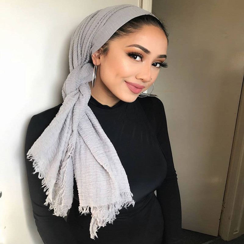 Bubble plain Scarf / cotton scarf fringes women soft solid hijab popular muffler shawls big Pashmina wrap hijab - souqmart