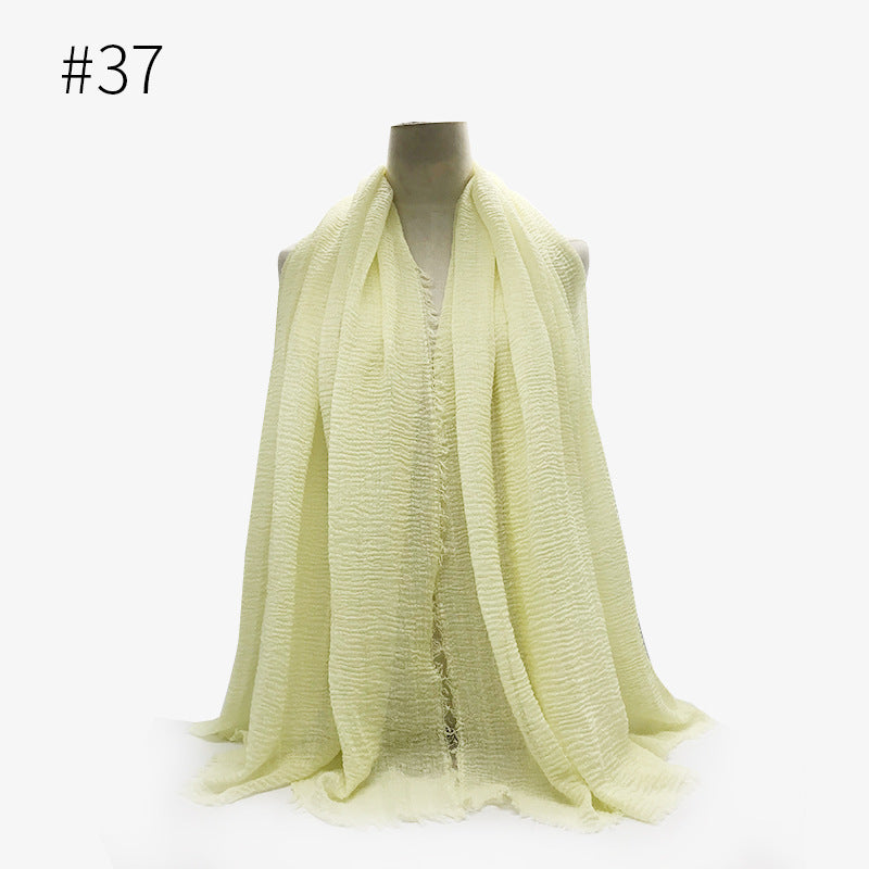 Bubble plain Scarf / cotton scarf fringes women soft solid hijab popular muffler shawls big Pashmina wrap hijab - souqmart
