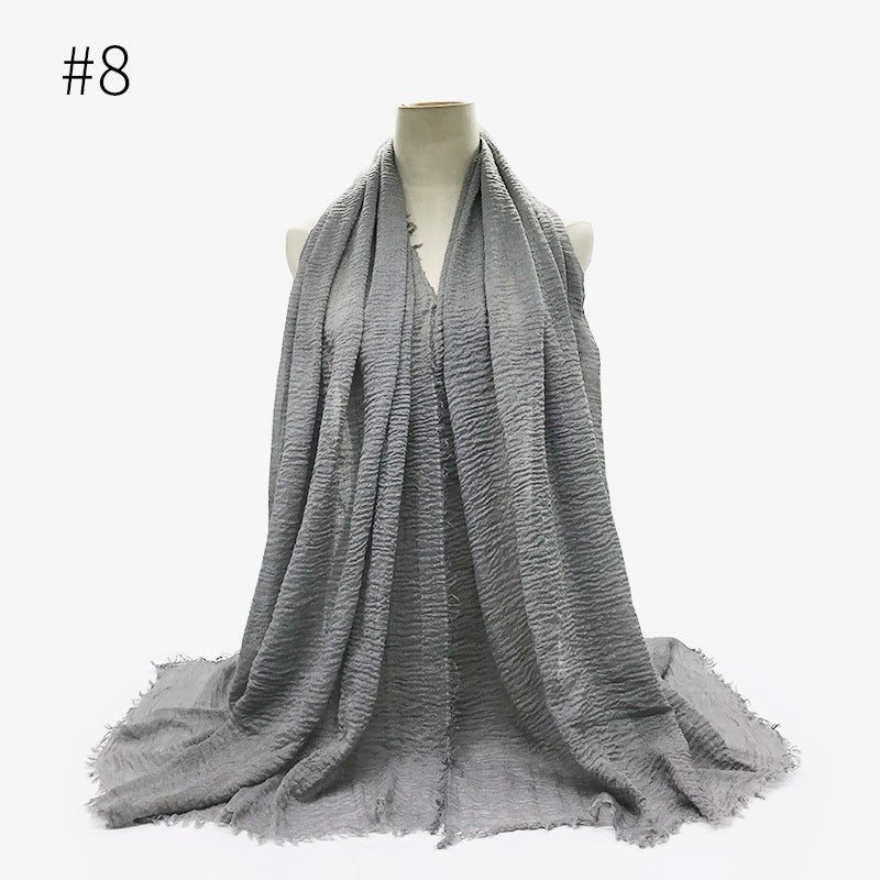 Bubble plain Scarf / cotton scarf fringes women soft solid hijab popular muffler shawls big Pashmina wrap hijab - souqmart