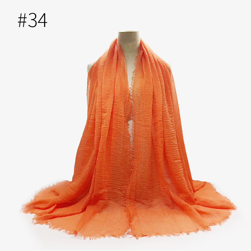 Bubble plain Scarf / cotton scarf fringes women soft solid hijab popular muffler shawls big Pashmina wrap hijab - souqmart