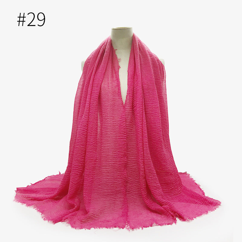 Bubble plain Scarf / cotton scarf fringes women soft solid hijab popular muffler shawls big Pashmina wrap hijab - souqmart