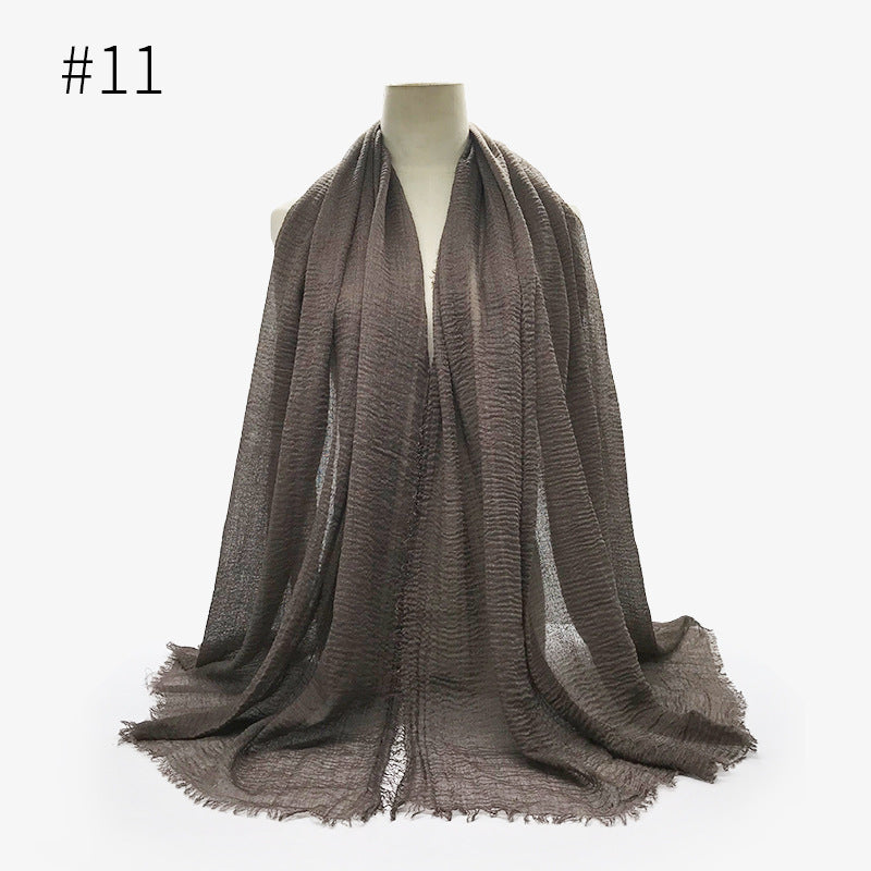 Bubble plain Scarf / cotton scarf fringes women soft solid hijab popular muffler shawls big Pashmina wrap hijab - souqmart