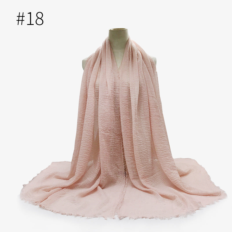 Bubble plain Scarf / cotton scarf fringes women soft solid hijab popular muffler shawls big Pashmina wrap hijab - souqmart