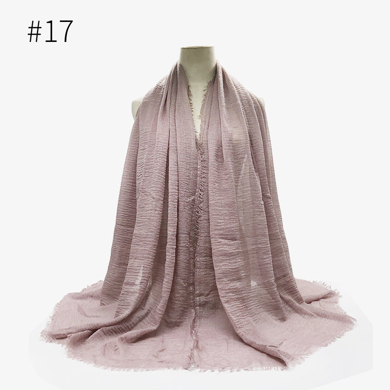 Bubble plain Scarf / cotton scarf fringes women soft solid hijab popular muffler shawls big Pashmina wrap hijab - souqmart