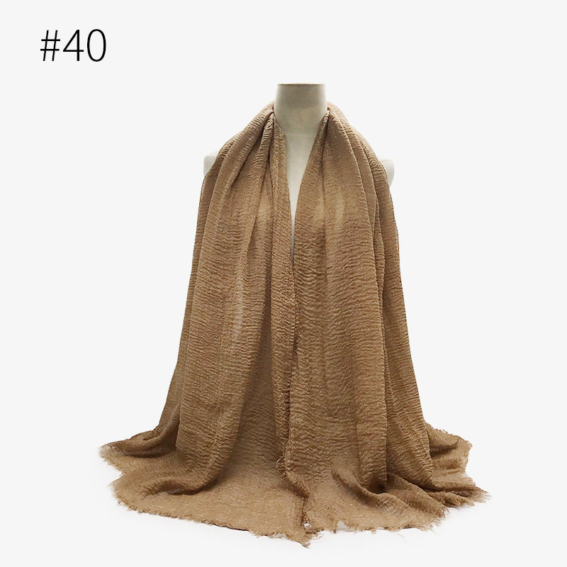 Bubble plain Scarf / cotton scarf fringes women soft solid hijab popular muffler shawls big Pashmina wrap hijab - souqmart