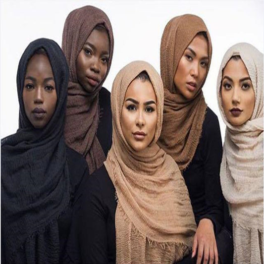 Bubble plain Scarf / cotton scarf fringes women soft solid hijab popular muffler shawls big Pashmina wrap hijab - souqmart