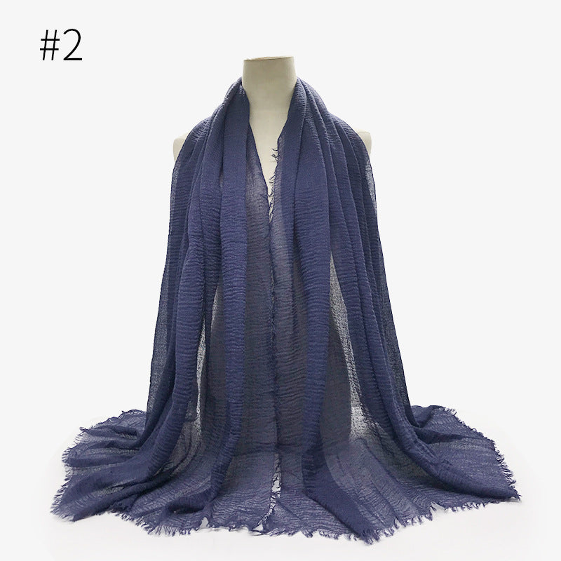 Bubble plain Scarf / cotton scarf fringes women soft solid hijab popular muffler shawls big Pashmina wrap hijab - souqmart