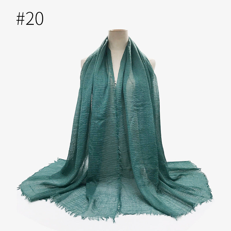 Bubble plain Scarf / cotton scarf fringes women soft solid hijab popular muffler shawls big Pashmina wrap hijab - souqmart