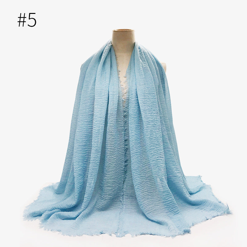 Bubble plain Scarf / cotton scarf fringes women soft solid hijab popular muffler shawls big Pashmina wrap hijab - souqmart