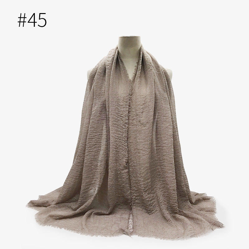 Bubble plain Scarf / cotton scarf fringes women soft solid hijab popular muffler shawls big Pashmina wrap hijab - souqmart