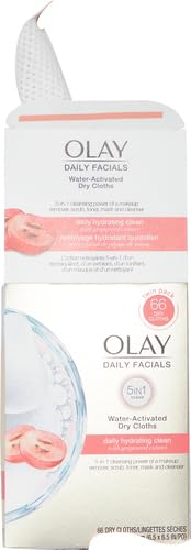 Olay Makeup Remover Wipes, Daily Facials Deep Clean Face Cleanser for Normal to Oily Skin, Alcohol & Fragrance Free, Soft Face Wash Towels, Travel Essentials for Women, Convenient Dry Cloths, 66 ct