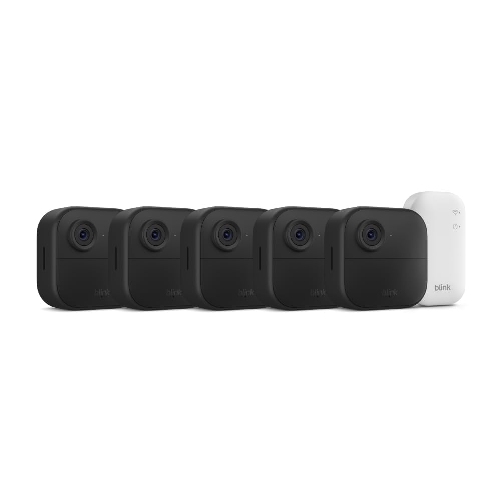 Blink Outdoor 4 and Wired Doorbell 2K+ (newest model) — Two-year battery 1080p cameras and 2K hardwired doorbell. Sync Module Core included — 3 Cameras + Doorbell (Black)