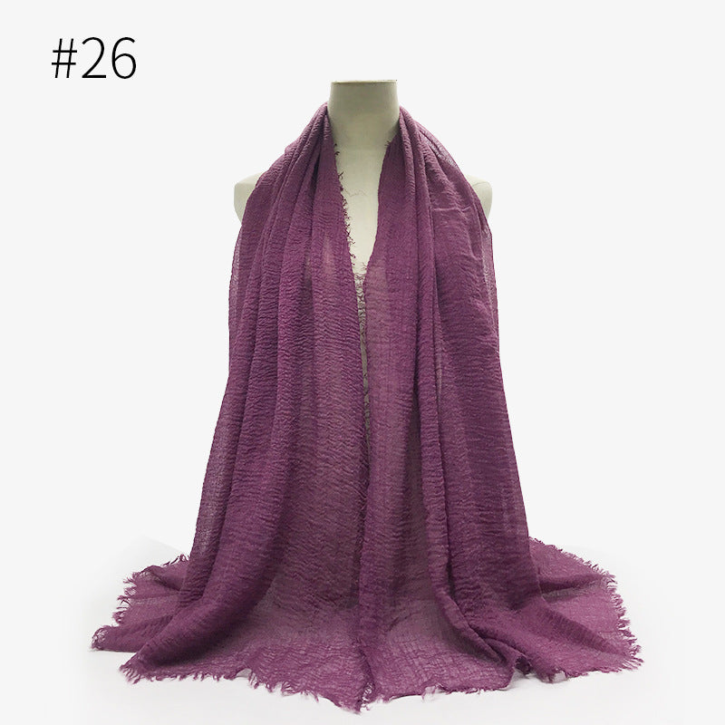 Bubble plain Scarf / cotton scarf fringes women soft solid hijab popular muffler shawls big Pashmina wrap hijab - souqmart