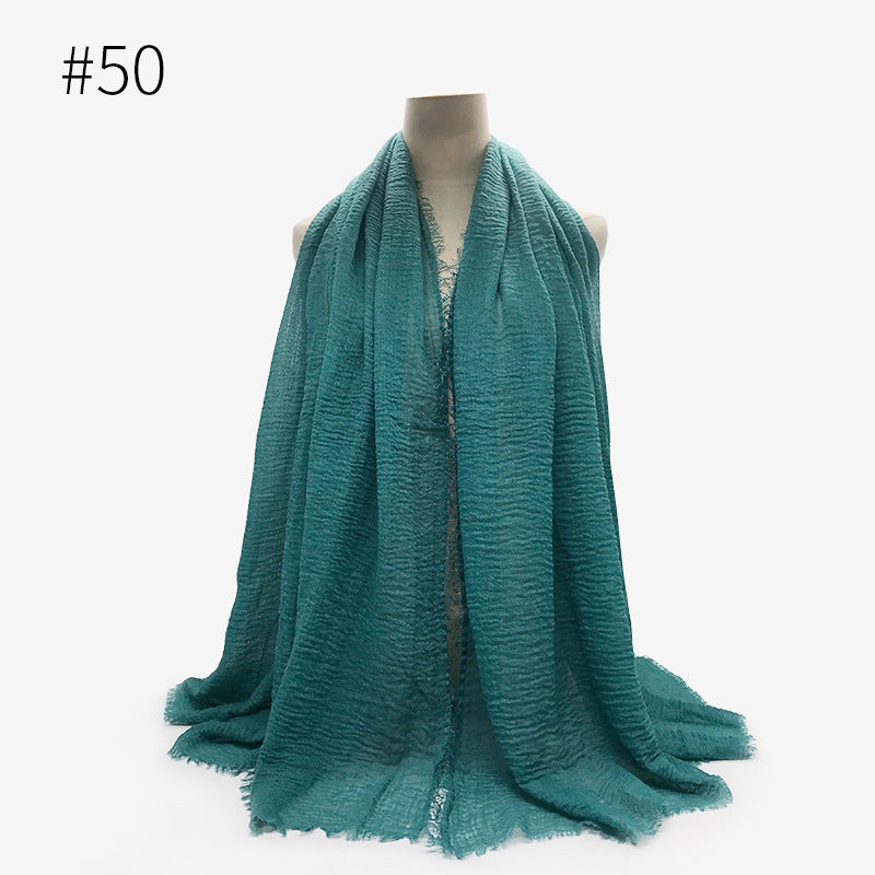 Bubble plain Scarf / cotton scarf fringes women soft solid hijab popular muffler shawls big Pashmina wrap hijab - souqmart