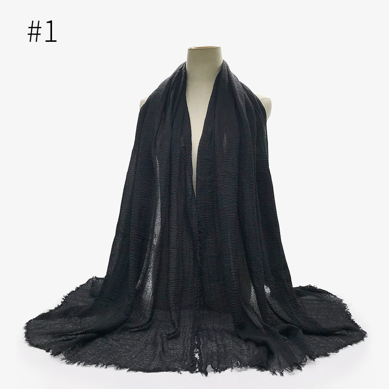 Bubble plain Scarf / cotton scarf fringes women soft solid hijab popular muffler shawls big Pashmina wrap hijab - souqmart