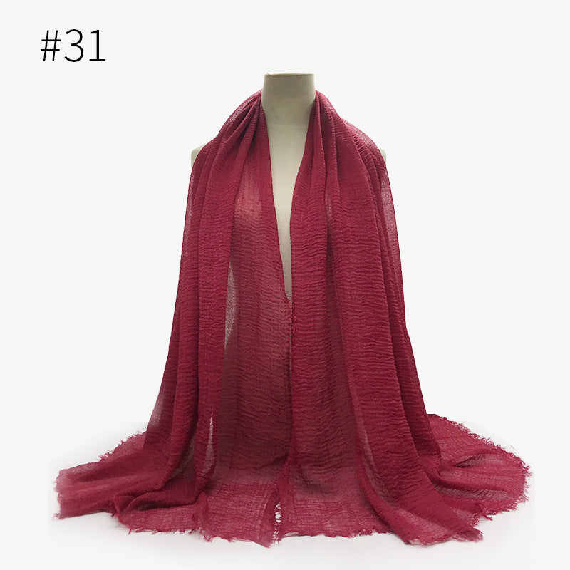 Bubble plain Scarf / cotton scarf fringes women soft solid hijab popular muffler shawls big Pashmina wrap hijab - souqmart