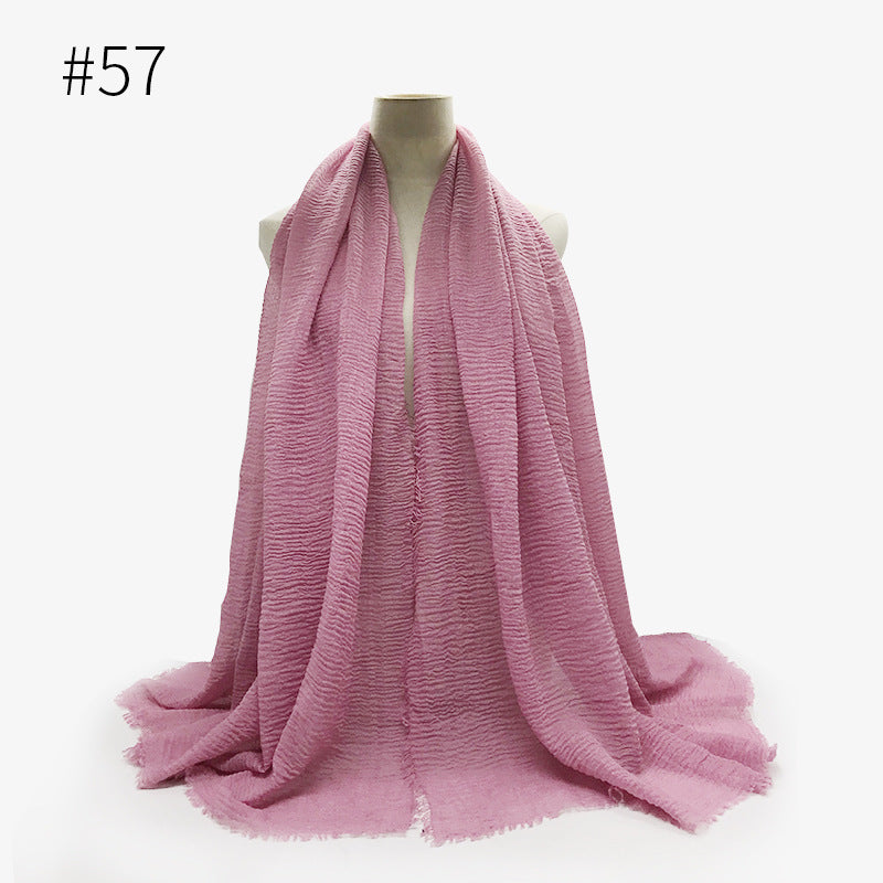 Bubble plain Scarf / cotton scarf fringes women soft solid hijab popular muffler shawls big Pashmina wrap hijab - souqmart
