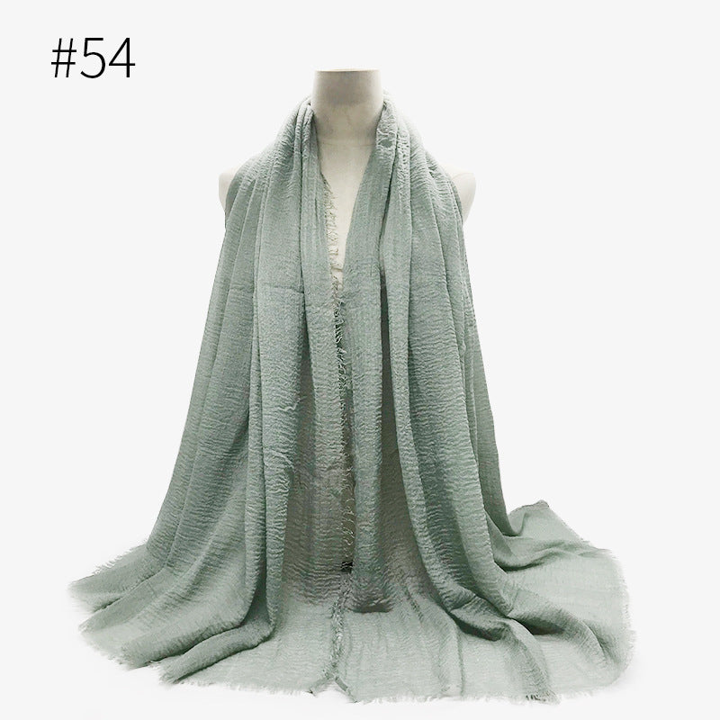 Bubble plain Scarf / cotton scarf fringes women soft solid hijab popular muffler shawls big Pashmina wrap hijab - souqmart