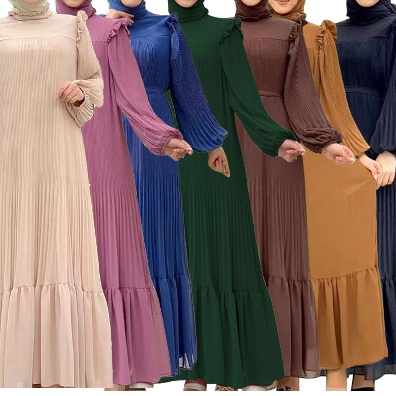 New Women's Net Color High Collar Pullover Fashion Loose Middle East Dresses - souqmart