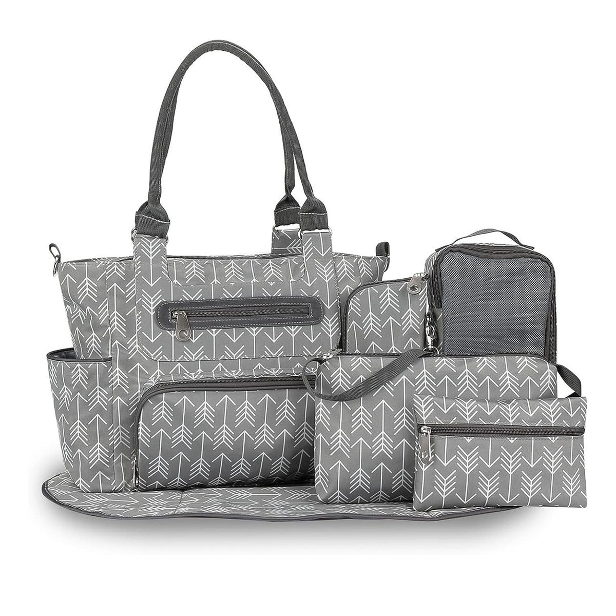 8Pcs Baby Nappy Diaper Bags Set For Mom Dad Mummy Handbags Multifunctional Diaper Changing Bags With Bottle Bag Mesh Bag Purse Diaper Pad 2 Burp Cloths 2 Hook Straps